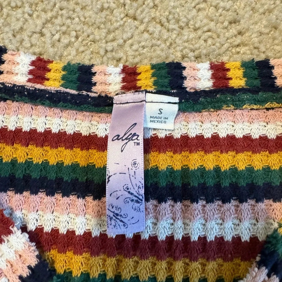 Rainbow striped button front waffle knit shirt - Picture 2 of 3